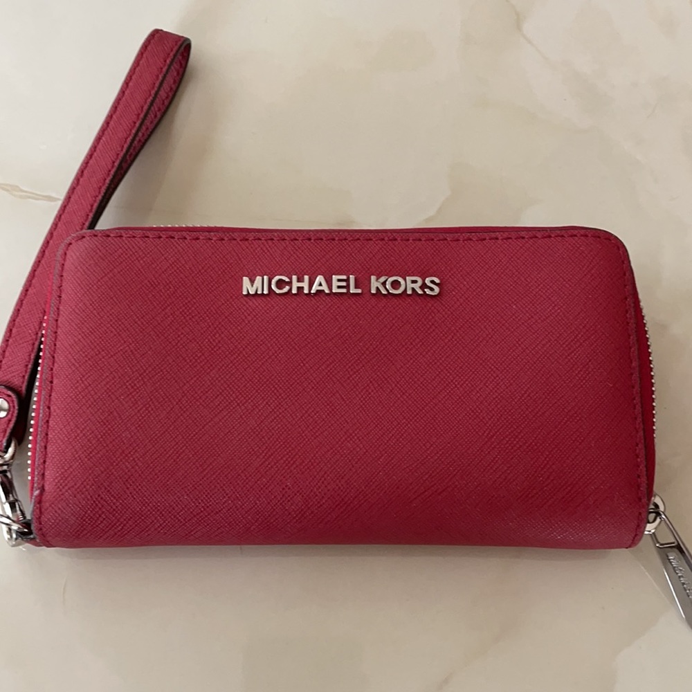 Red Michael Kors wristlet wallet
